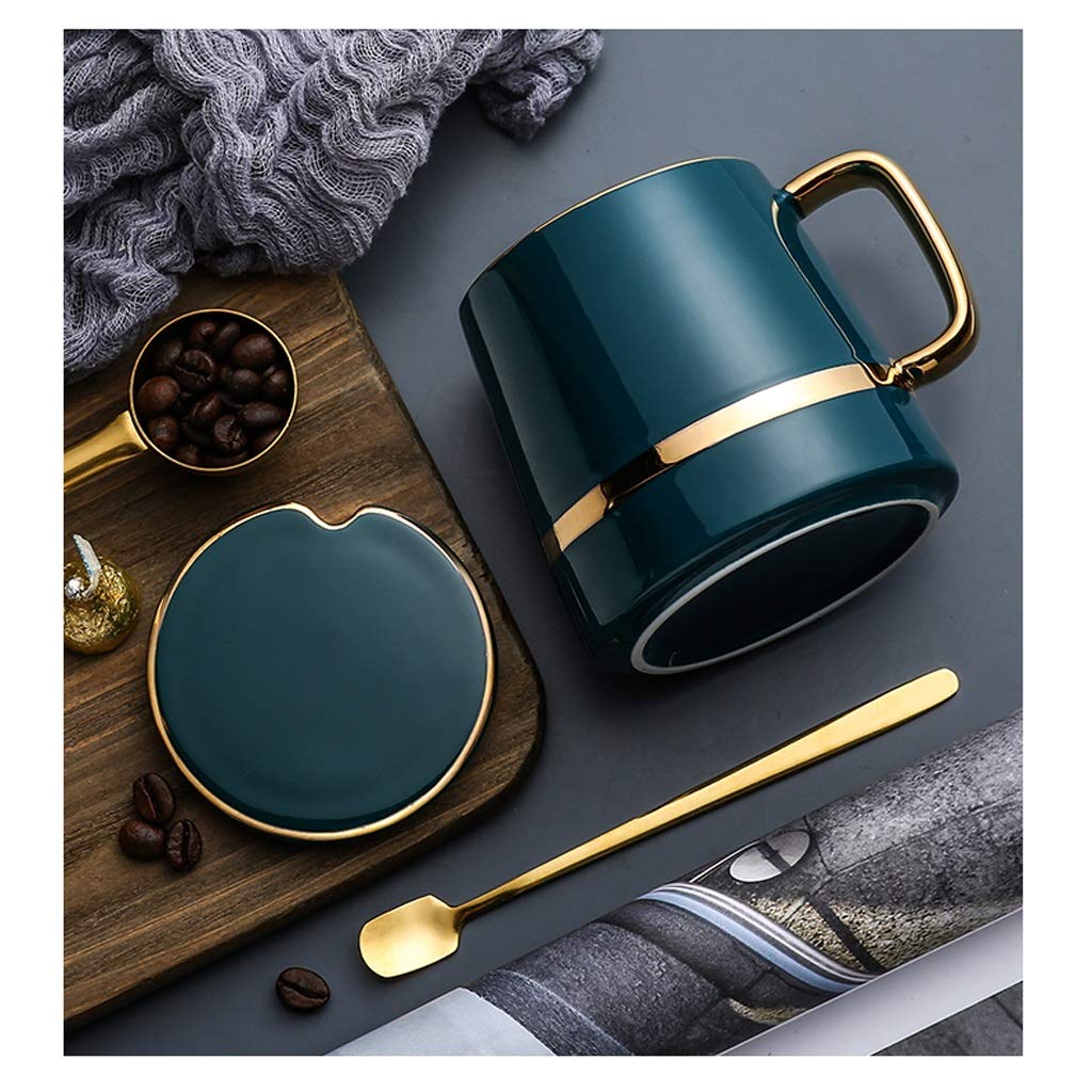 Generic Tazas de Café de Cerámica, Tazas de Café de Regalo, Tazas de Cerámica, Porcelana con Cuchara/Verde/350 Ml