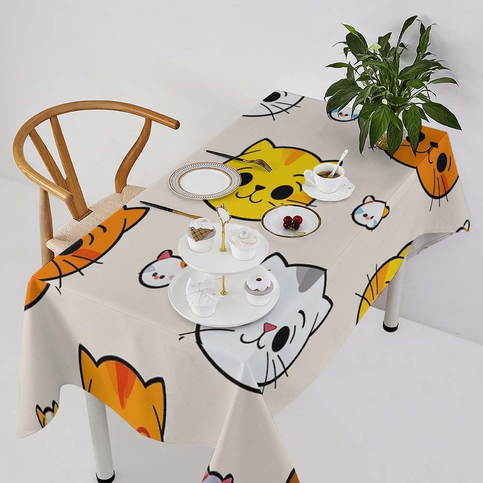 Nappe en tissu de lin pour cuisine et salle à manger décor chat