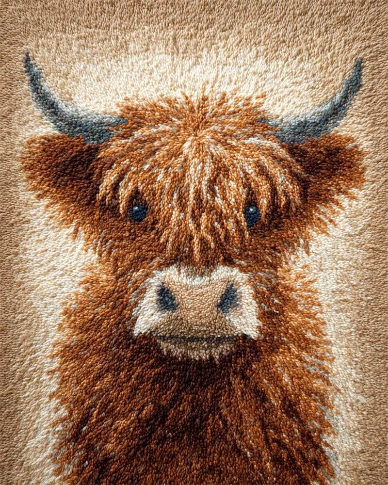 FWRTYCB Latch Hook Rug Kits, Scottish Highland Cow