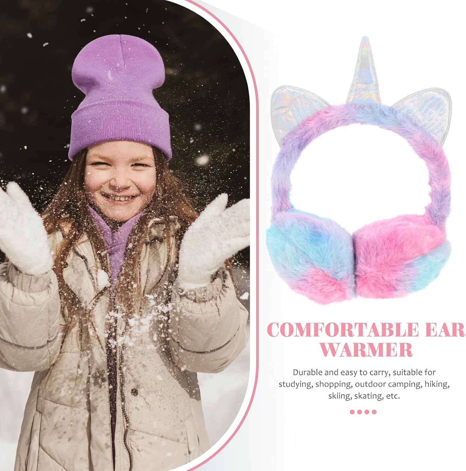 Unicorn Plush Warm Earmuffs Winter Ear Protection Cover for Outdoor Cold Weather Purple