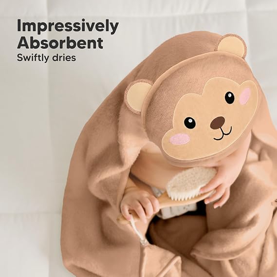 KeaBabies Hooded Baby Towel for Newborn, Baby Bath Towels (Monkey, 35x35)