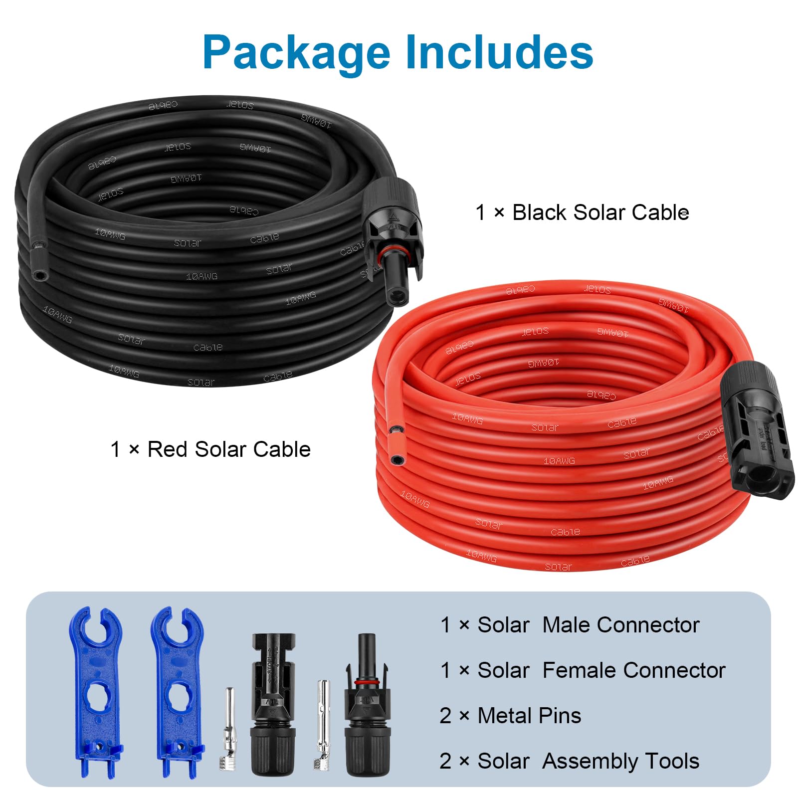 Cavo per pannello solare, 9 m, 10 AWG, con connettore extra per pannello solare