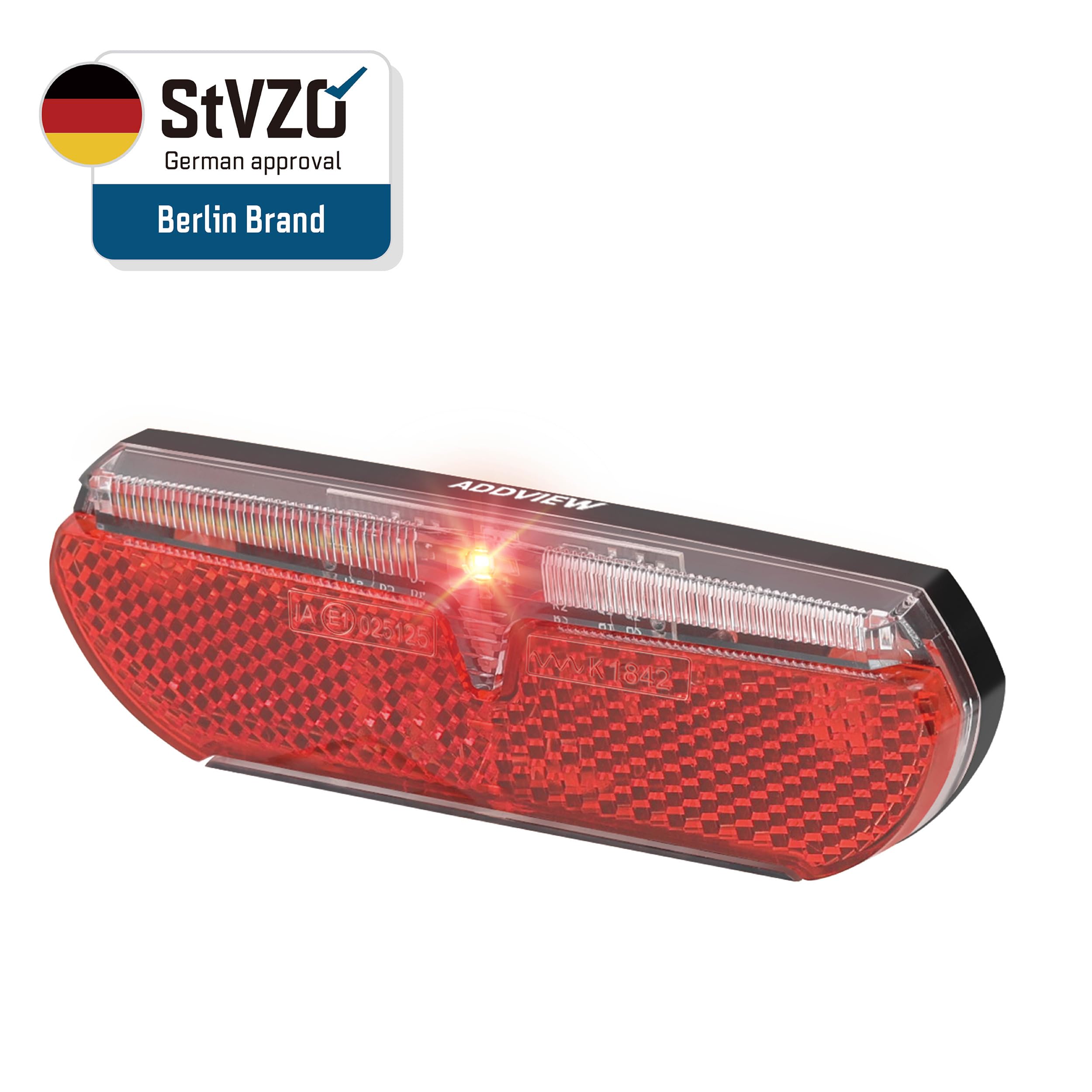 Feu Arrière LED ADDVIEW Stare M – Dynamo 6V, Stop Et Position, StVZO, IP65, 240°, Montage 80mm – Vélo