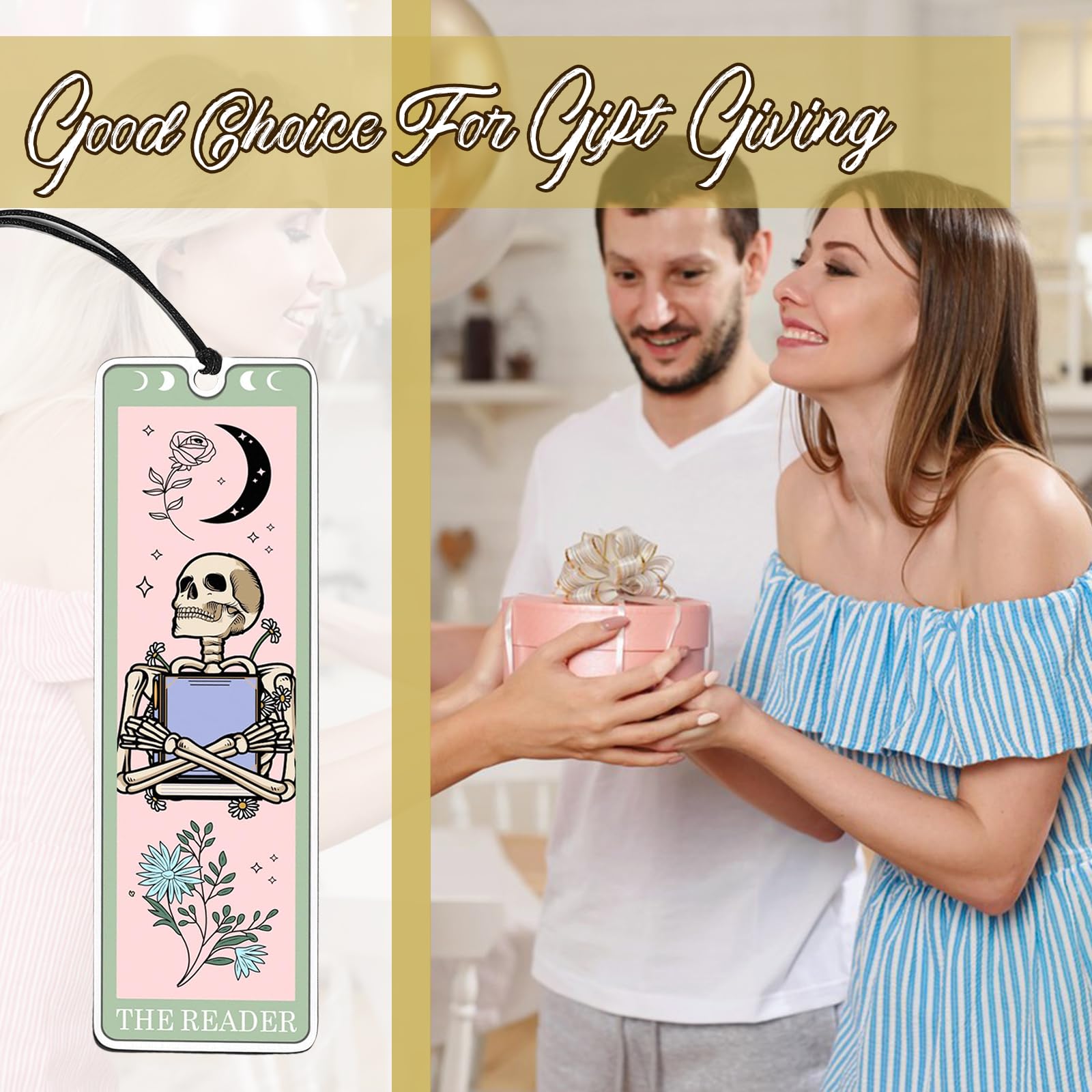 GlamRays Regalos para Amantes de los Libros para Mujeres Marcadores Navideños Marcadores Divertidos para Mujeres Hombres Tarot Marcadores Esqueleto Cartas del Tarot (Verde Claro)
