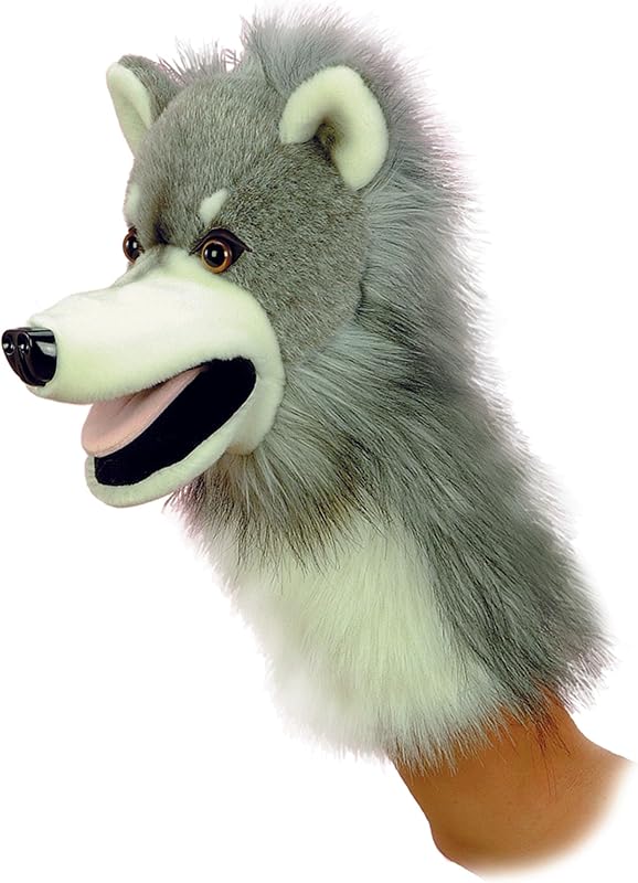 Marioneta de mano interactiva Aurora® Wolfgang™ Animal de peluche - Aventuras narrativas - Aprendizaje lúdico - Gris 9 pulgadas