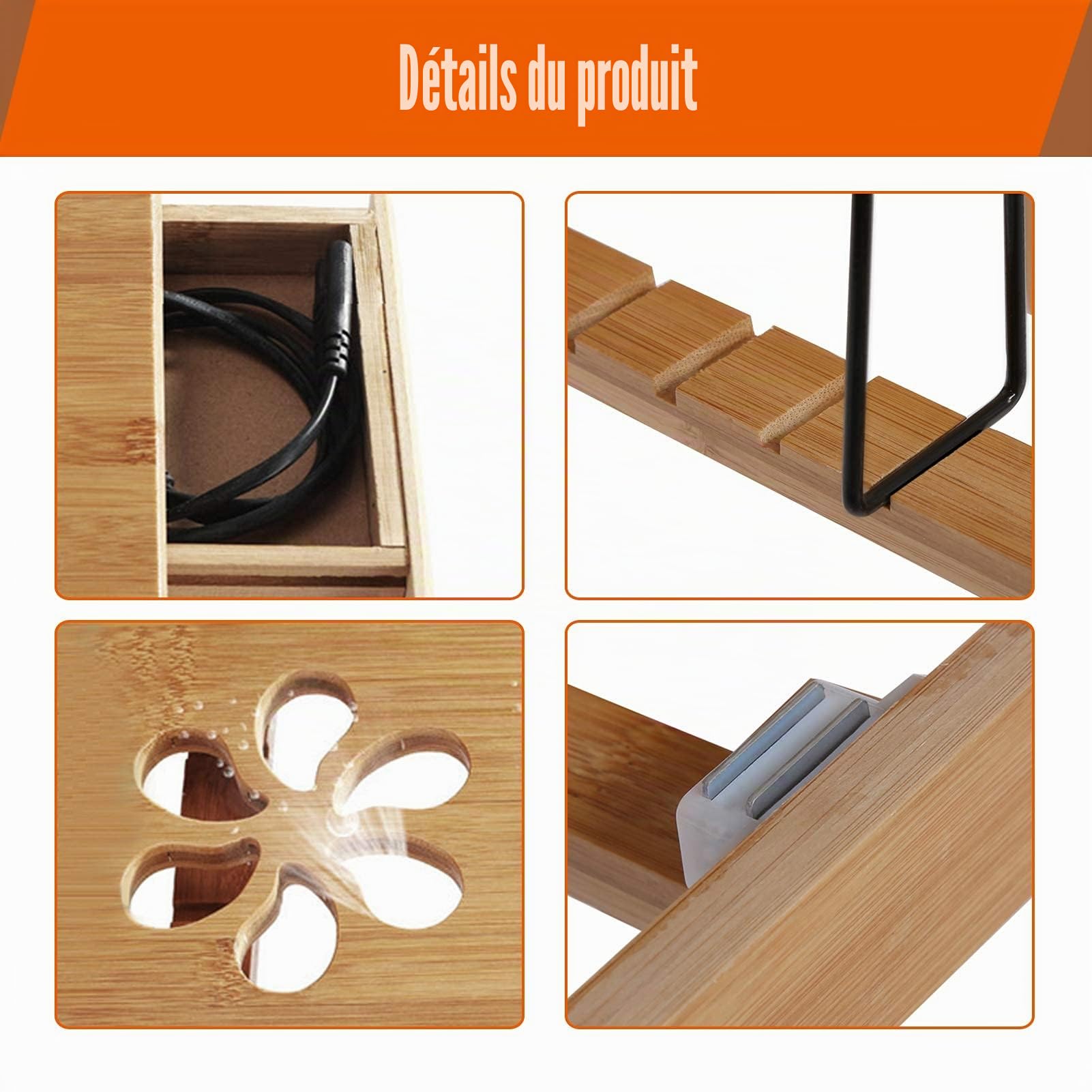 GOTOTOP Table Pliante pour Ordinateur Portable avec Tiroir, Bambou, Réglable