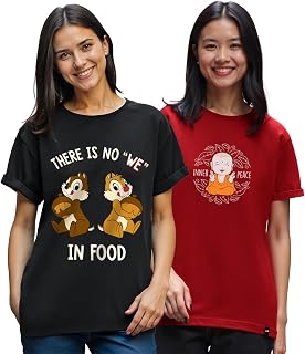 Bewakoof Pack of 2 Women's Graphic Printed Boyfriend Fit Half Sleeve Round Neck Pure Cotton T-Shirt Price In India