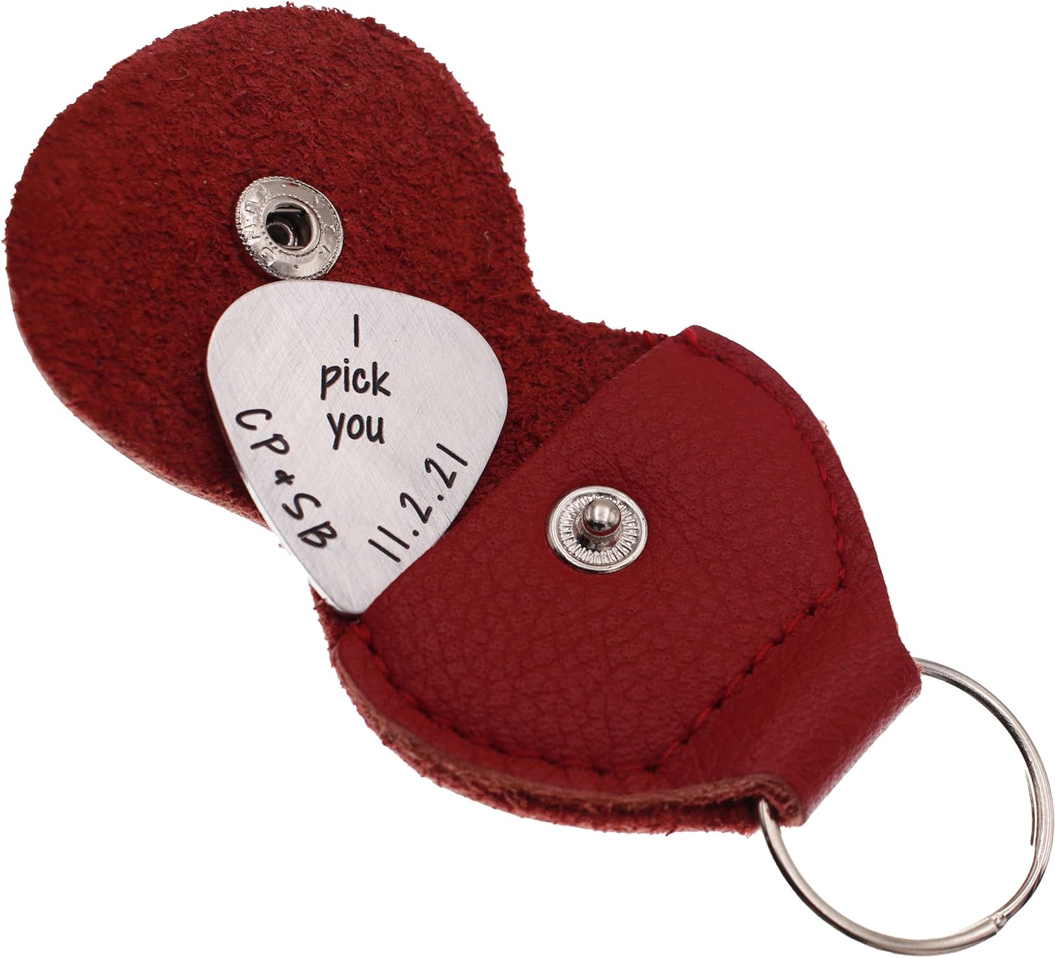 Personalized Guitar Pick Key Chain, Key Ring Present for Men & Women, Valentine's Day Anniversary Present, Metal Copper Brass Aluminum Sterling Silver, Unisex