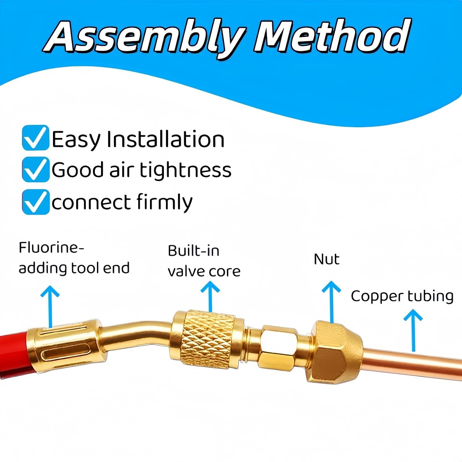1/4" 1/8" SAE to 7/16" Brass Refrigerant Charging Adapter Built-in Valve Core Leakproof for HVAC AC Refrigeration Pipe Fitting(10pcs,1/8nich)