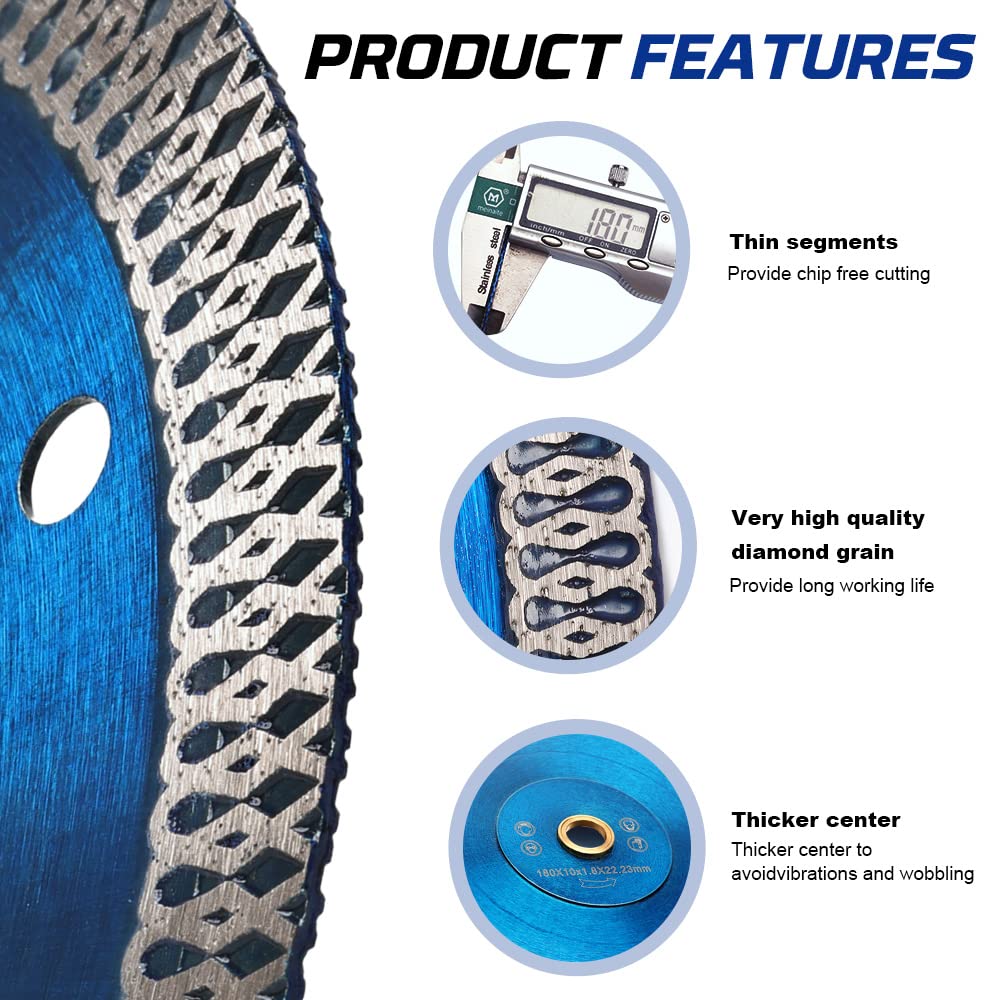 Solidure 180mm Diamond Cutting Discs,Super Thin 7 inch Turbo Cutting Diamond Blade for Granite Marble Ceramic Tiles - Image 4
