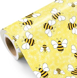 WRAPAHOLIC Bee Wedding Wrapping Paper - Mini Roll - 17 Inch x 16.5 Feet - Bright Yellow Bee Wrapping Paper Perfect for Bridal Shower, Wedding, Birthday, Baby Shower
