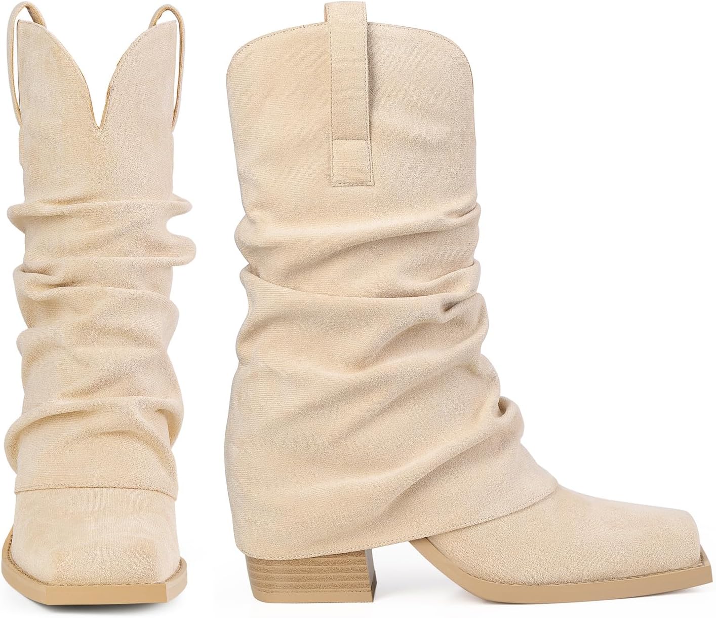 Cowboy Boots for Women Cowgirl Mid Calf Square Toe Fold Over Chunky... - Picture 11 of 56