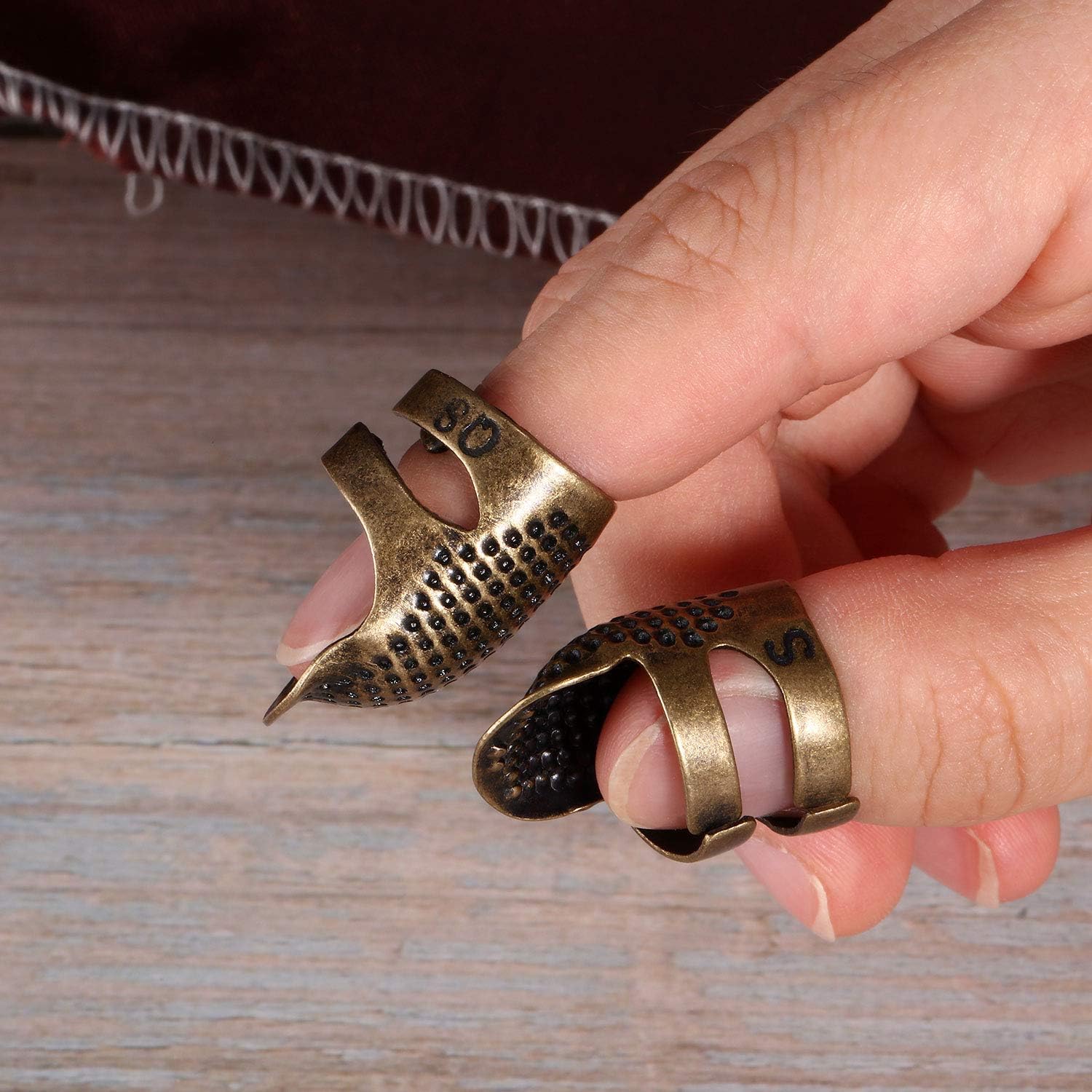 6 Pieces Sewing Thimble Finger Protector Fingertip Thimble Adjustable Finger Metal Protector for Sewing Embroidery Needlework Retro Hand Working