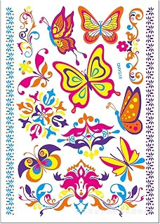 S.A.V.I Neon Temporary Tattoos, UV Color Tattoos For Men Women, Body Face Art, Flowers, Flourosent Butterfly, Armband Tatt... Price In India