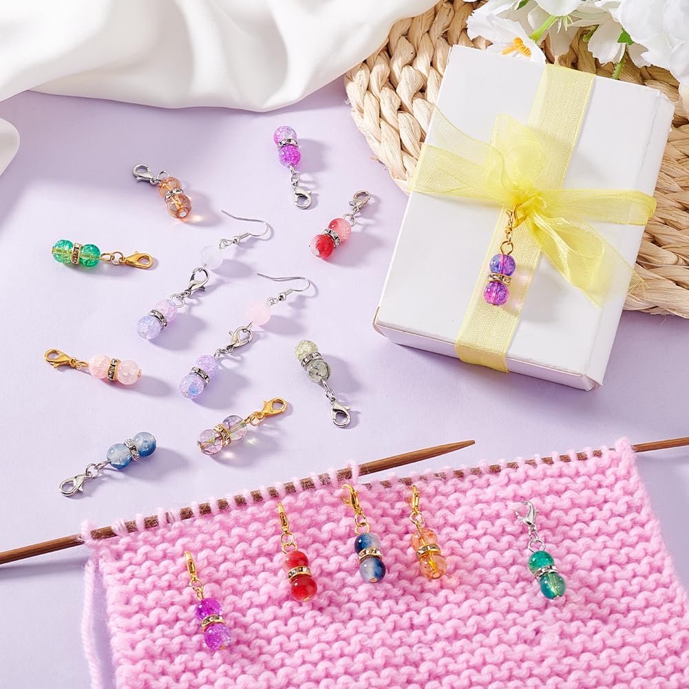 PH PandaHall 48pcs 12 Colors Round Bead Dangle Charms 1.3 Inch Crystal Pendant Glass Beads with Golden/Silver Lobster Claw Clasps Dangle Pendants for Jewelry Keychain Stitch Markers Making - Image 5