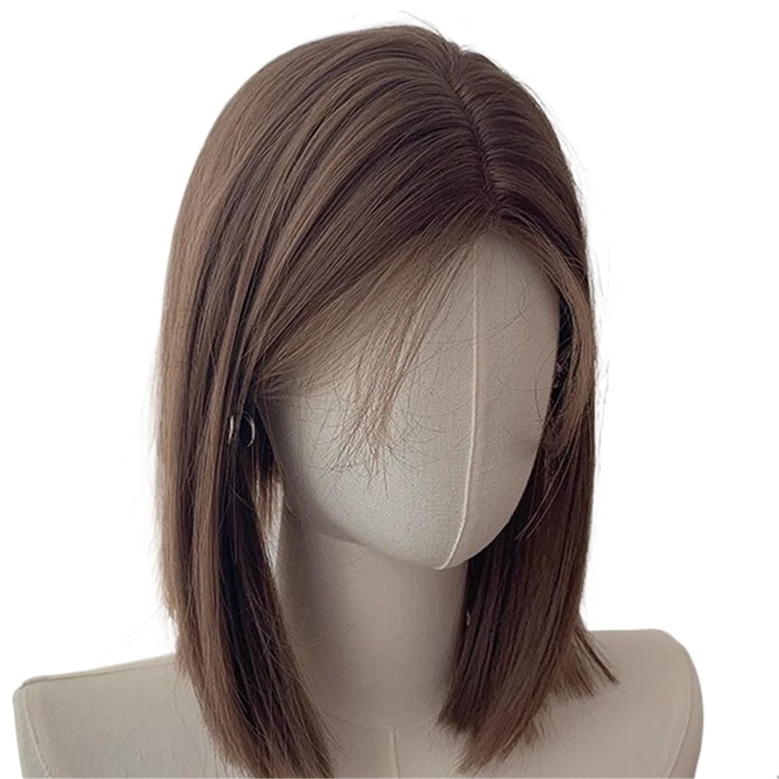 Libangrong-888 One Color Wigs Medium Length Straight Wig With Parted Bangs And Collarbone Hairstyle, Natural And Smooth Natural Wig