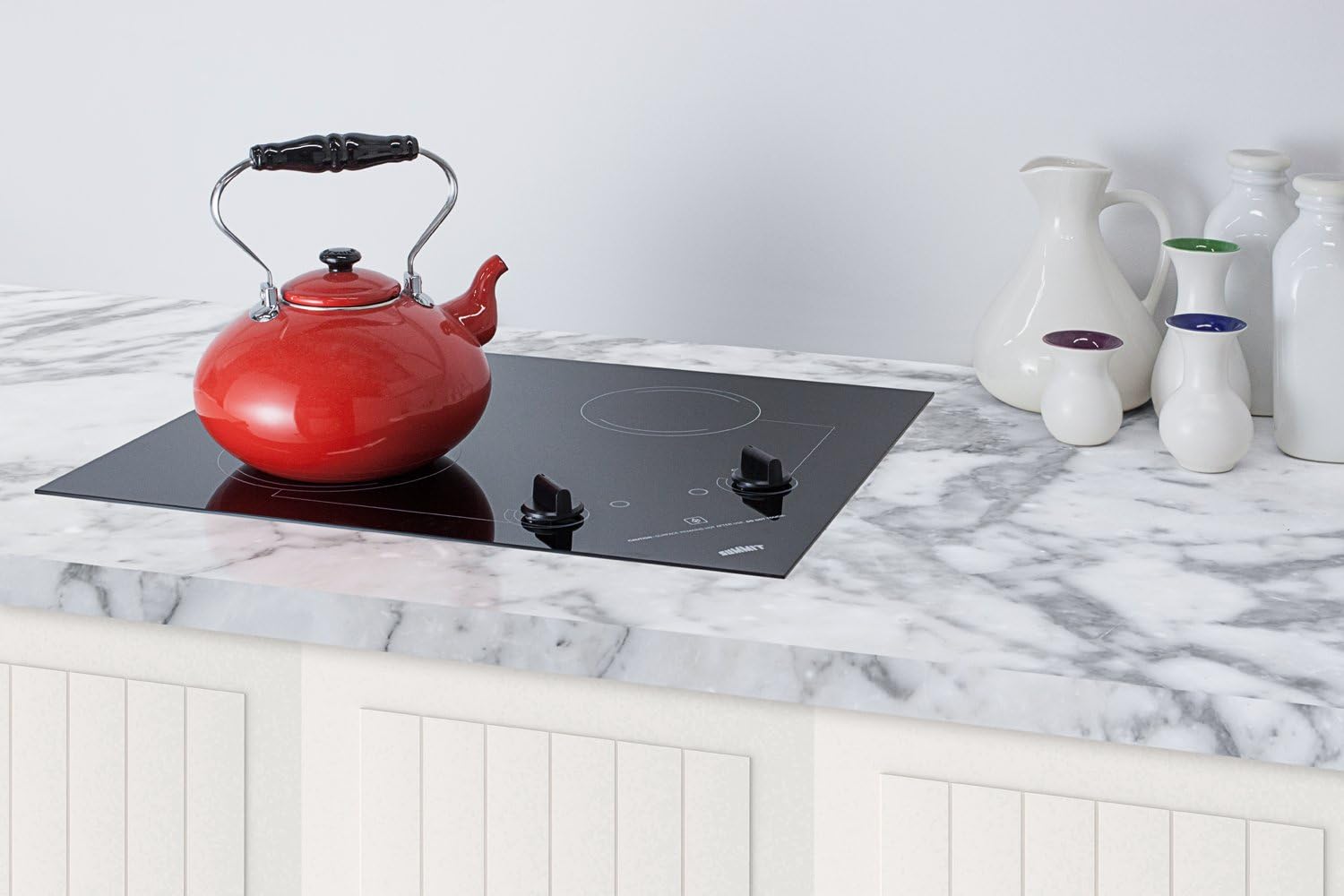 Summit CR2B121 115V 2-Burner 21" Radiant Cooktop For Portrait or Landscape Installation In 20" x 16" Cutouts, Black