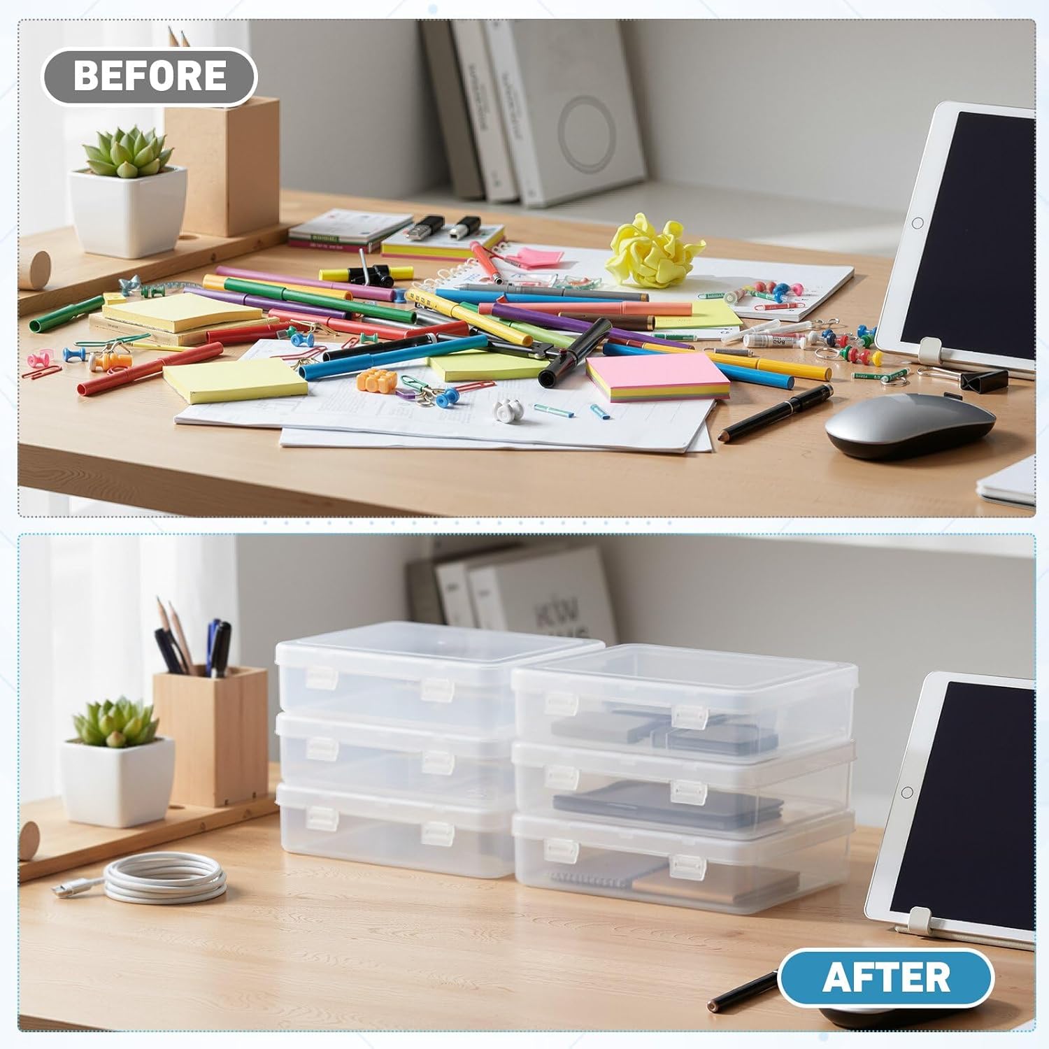 Jetec 6 Pieces Mini Plastic Clear Beads Storage Containers Box for Collecting Small Items, Beads, Jewelry, Business Cards, Game Pieces, Crafts (5.9 x 5.9 x 1.5 Inch)