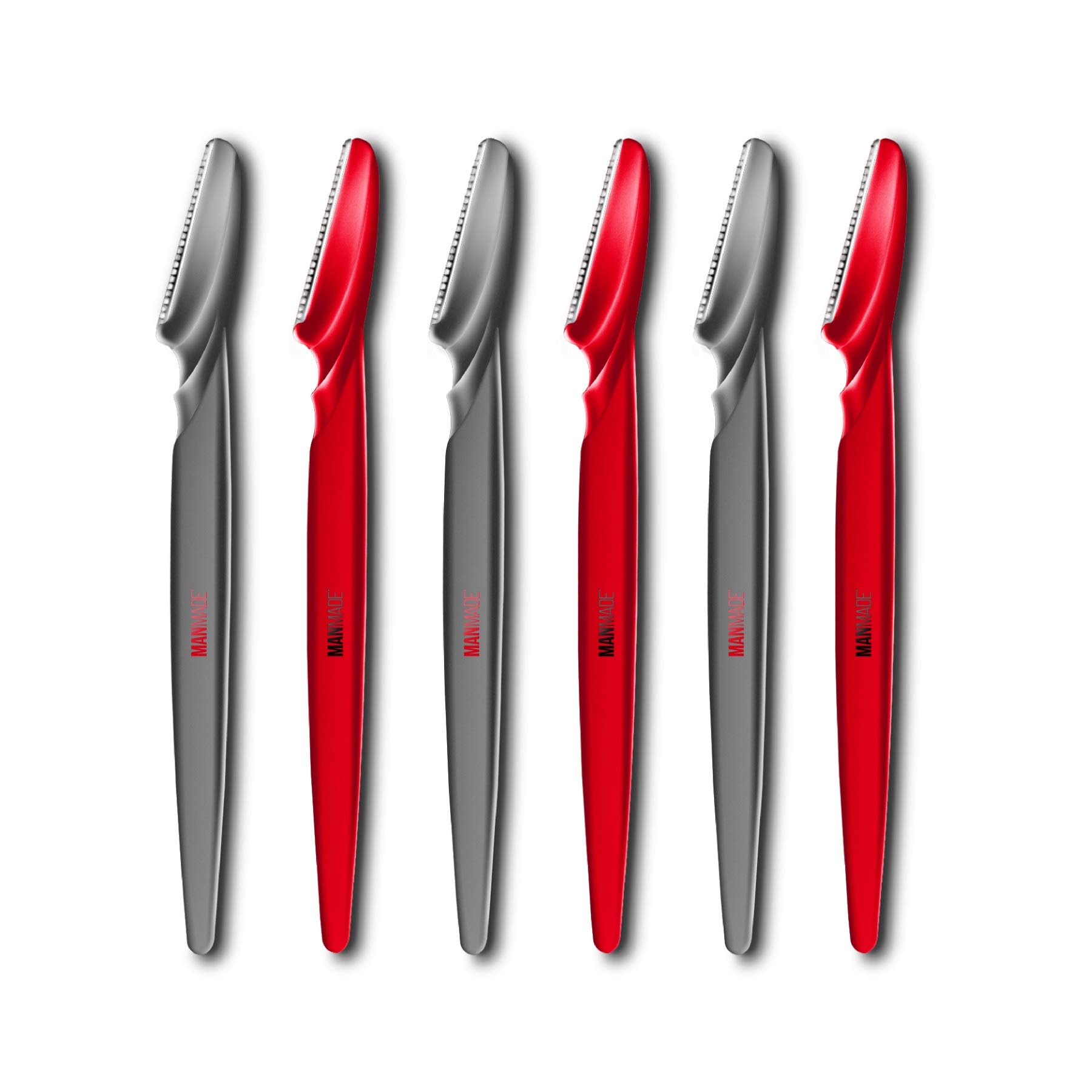 Pack of 6 Man Made Touch Up Razors, for Grooming Eyebrows and Removing Unwanted Facial Hair for Men, Become a Better Man (Red)