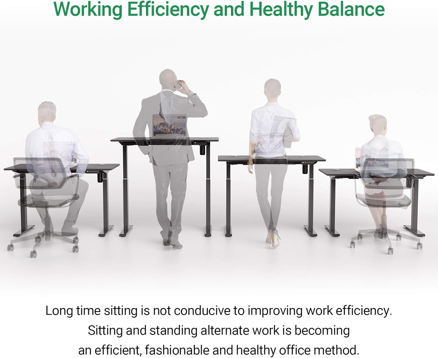 HisoHu Electric Height Adjustable Standing Computer Desk, Ergonomic Sit Stand Home Office Workstation Table(48 x 24 Inches White Tabletop/Black Bracket) : Home & Kitchen