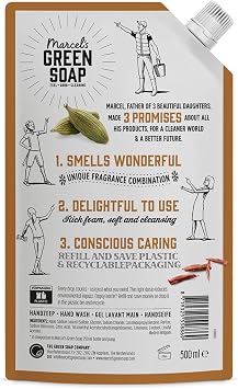 Marcel's Green Soap - Hand Soap Refill Sandalwood & Cardamom - Handwash Dispenser Refill - Microplastic-free formula - Vegan - Packaging recyclable - 500 ml