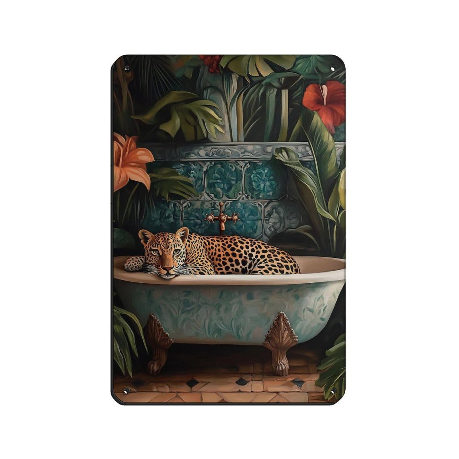 Matisse Funny Leopard In Bathtub Poster Retro Poster Metal Tin Sign Chic Art Retro Iron Painting Bar People Cave Cafe Family Garage Poster Wall Decoration 8x12inch(20x30cm)