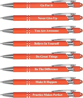 ELANE 8 Pcs Personalized Ball Point Pens Ballpoint Smooth Writing Pens,1.0 mm 2-in-1 Stylus Pens for Touch Screens Inspirational Gifts for Women Office School Supplies (Orange)