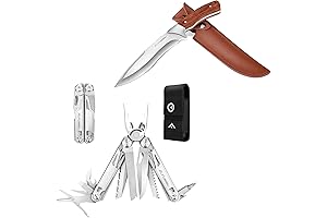 16-in-1 Multitool Pliers & FLISSA Hunting Knife with Leather Sheath