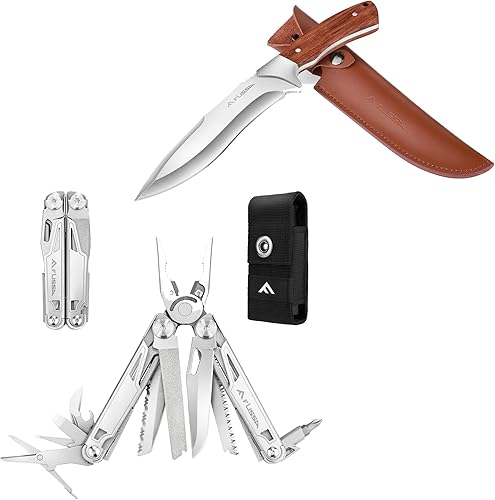 Flissa Alicates multiherramienta 16 en 1 y cuchillo de caza FLISSA con funda de cuero