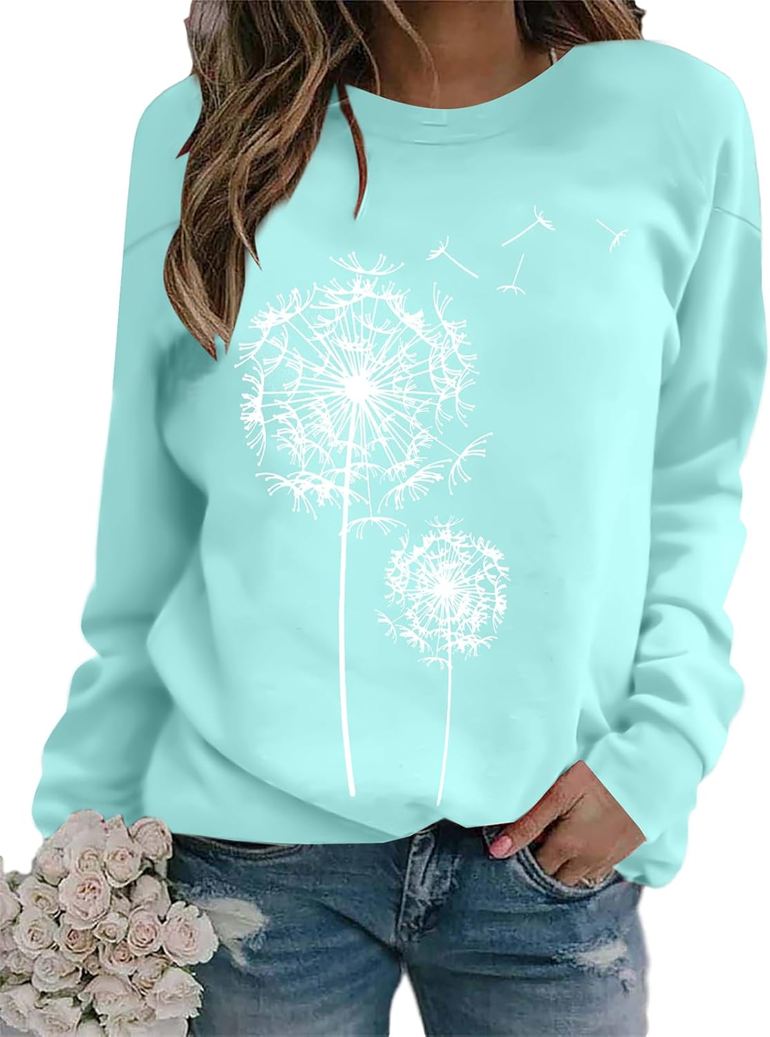 BANGELY Womens Dandelion Sweatshirt Hope Love Floral Graphic Shirt Casual Crewneck Tee Loose Long Sleeve Pullover Tops