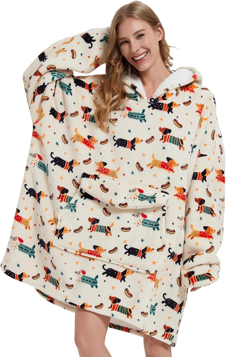 Wearable Blanket Hoodie for Adult,Oversized Sherpa Fleece Blanket Hoodie for Women Men,Dachshund - Image 7