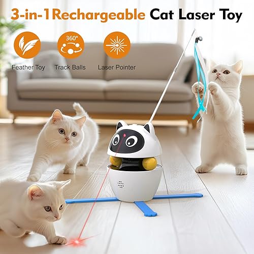 Miniatura 2 de Juguetes láser 3 en 1 para gatos, juguetes interactivos para gatos de interior, juguetes electrónicos recargables automáticos para gatitos, 3 modos