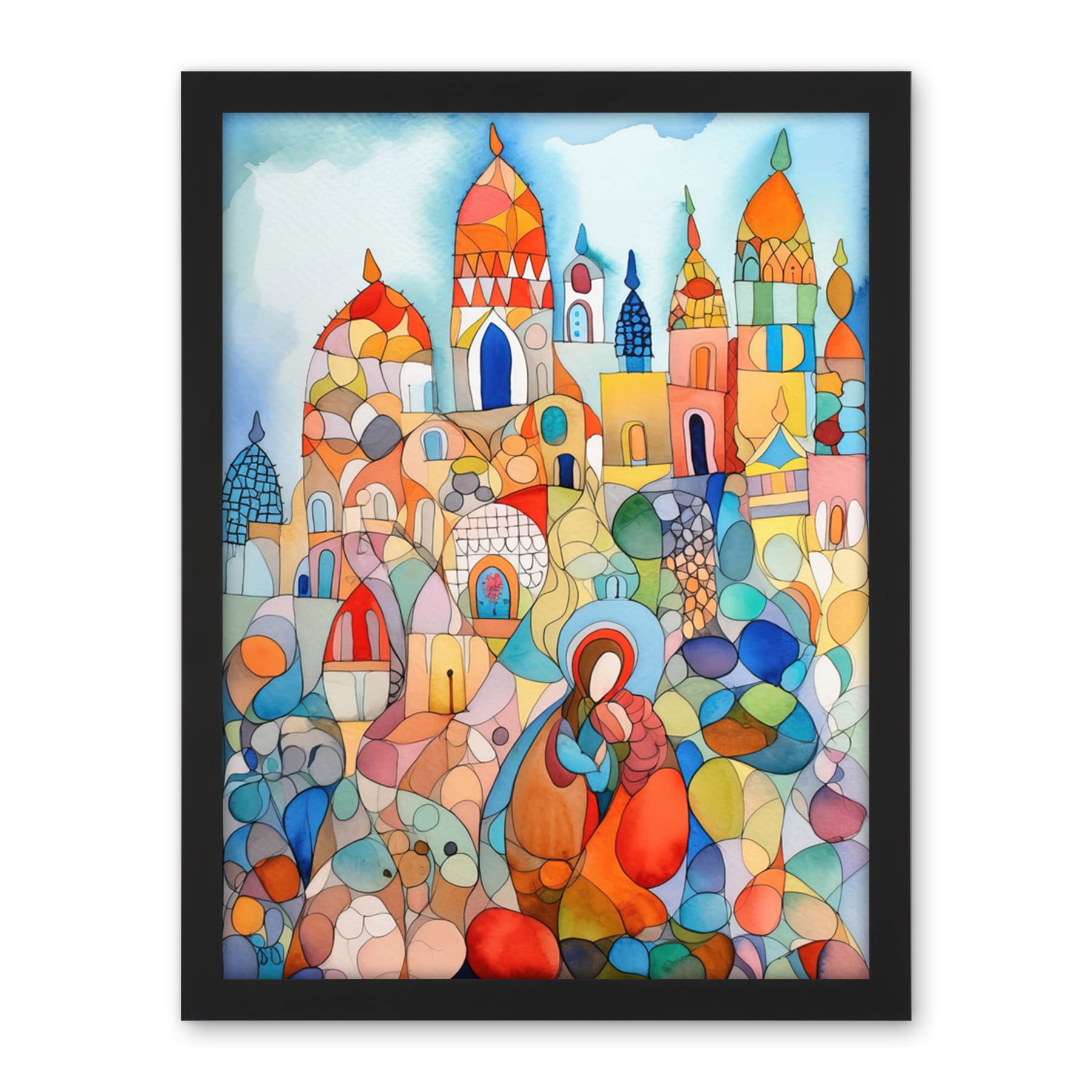 Artery8 Abstract Moroccan Cityscape Folk Art Artwork Framed Wall Art Print 18X24 Inch