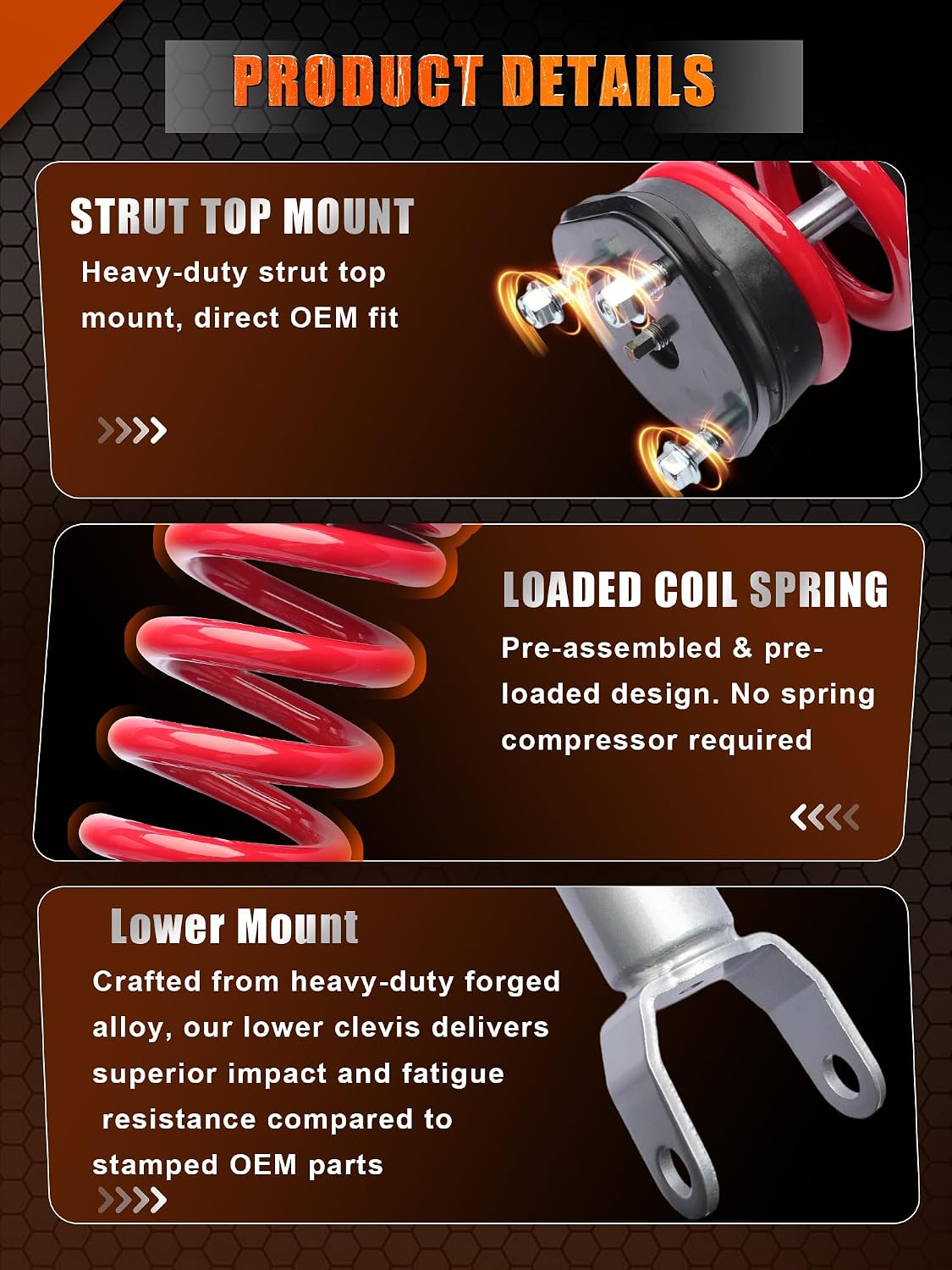 3.5" Front Lifted Struts for 2019–2026 Ram 1500 4WD/RWD, Pre-Loaded Coil Spring, Bolt-On Installation, Smooth Factory-Like Ride