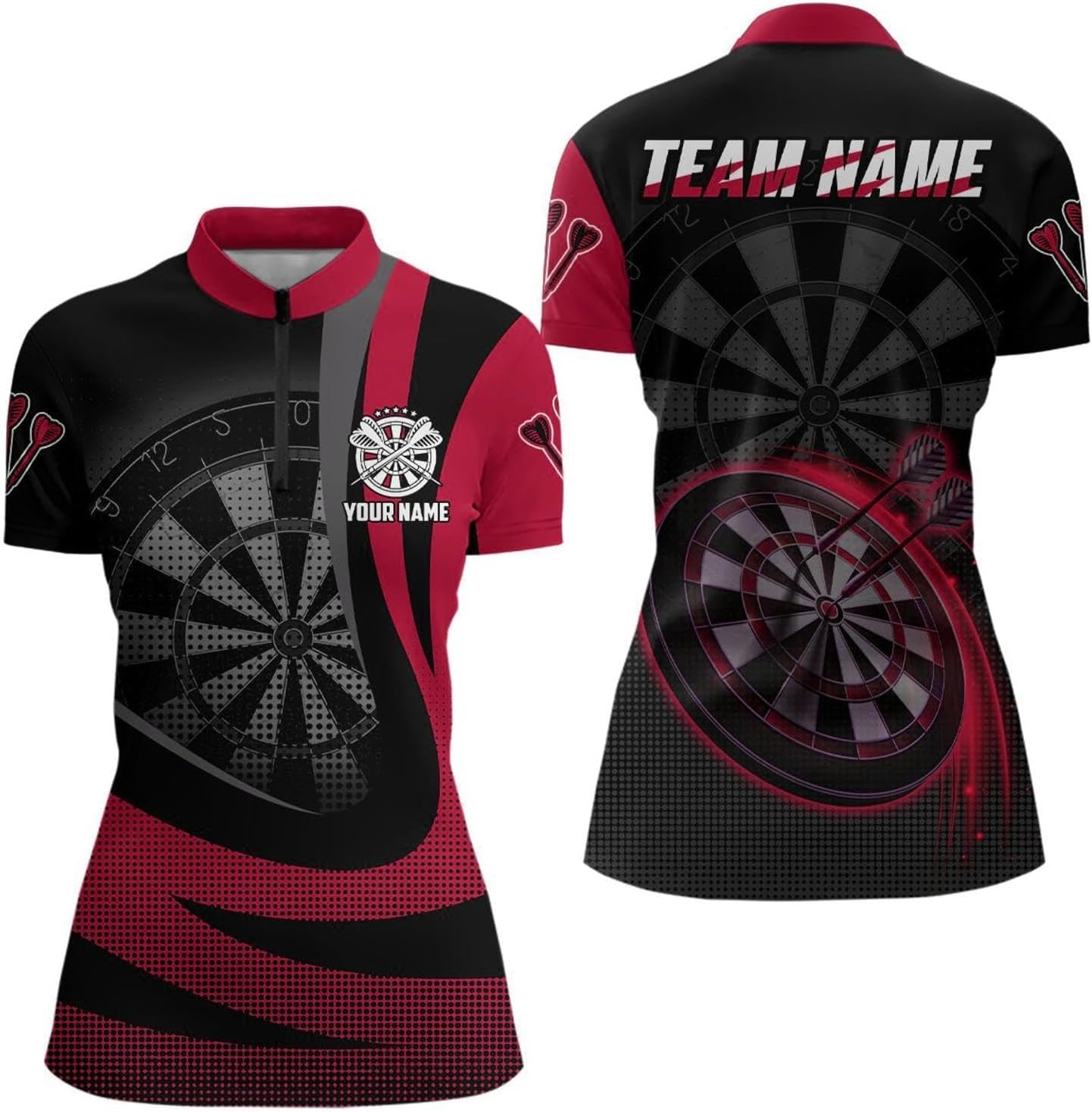 Women's 3D Darts Quarter-Zip Jersey in Black and Blue Stylish Sportswear for Active Ladies X457