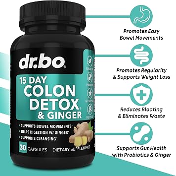 Colon Cleanser Detox & Liver Cleanse - 15 Day Colon Cleanse Pills with Ginger & Liver Detox Support Supplement Milk Thistle Dandelion - Bowel Movement Supplements for Intestinal Stomach Bloating Gut