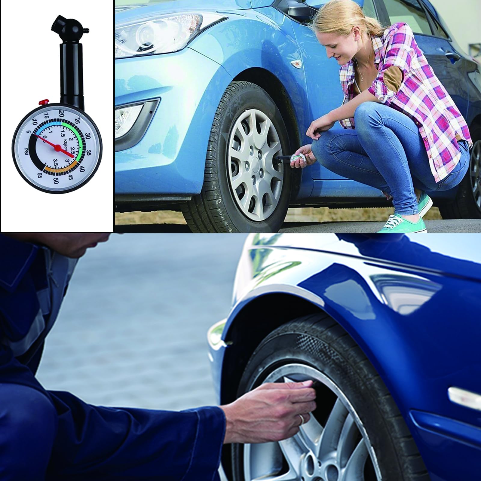 Manometro Pressione Gomme, Manometro Meccanico Professionale per Moto, Rester di pressione per pneumatici, Manometro Digitale Pressione, per Auto Moto Biciclette, Plastica