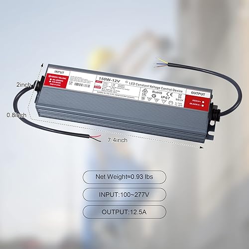 Miniatura 2 de QNNP Controlador LED 150 vatios 12V CC transformador de bajo voltaje impermeable IP67 adaptador de transformador AC 100V-120V a 12V DC, fuente de