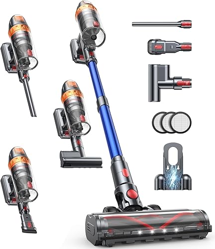 Cordless Vacuum Cleaner, 650W 55KPA 70Min with Extra Mattress Cleaning Tool, Stick Vacuum Cleaners for Home, Self-Standing, Wall Mount Charging, Rechargeable Vacuum Cordless for Floor Pet Hair Carpet