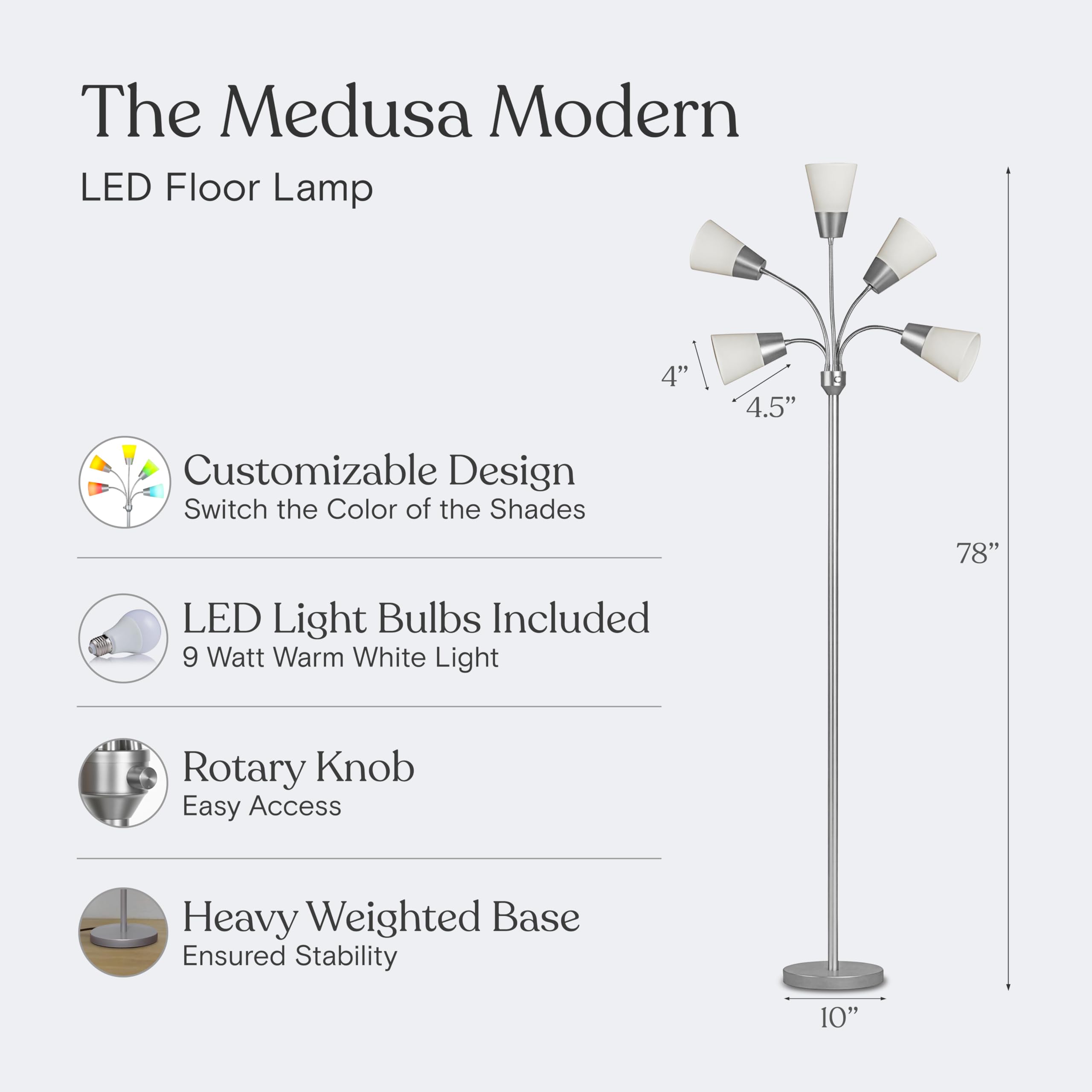 Brightech Medusa Modern LED Floor Lamp – Multi Head Floor Lamp for