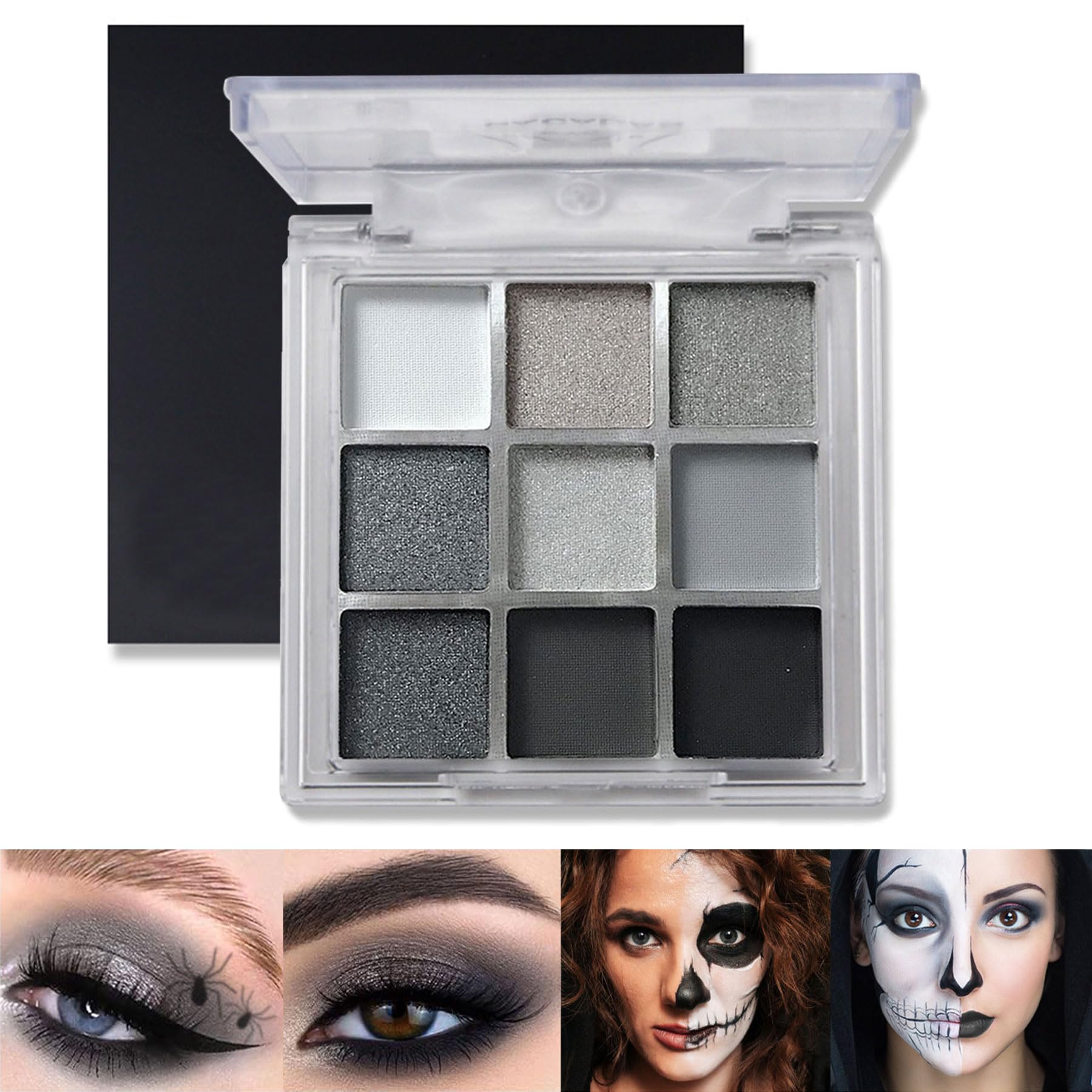 Black Smoky Eye Shadow Palette, 9 Colors Matte Glitter Eyeshadow Palette Highly Pigmented Waterproof Goth Halloween Makeup Palette, Blue Eyeshadow Palette for Women Girls Thanksgiving Christmas Gifts