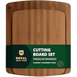 Wooden Cutting Boards for Kitchen Meal Prep & Serving - Bamboo Wood Serving Board Set with Deep Juice Groove Side Handles - Charcuterie & Chopping Butcher Block for Meat