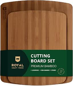 Keechee 2-Piece Carbonized Bamboo Cutting Board Set - Butcher Block With Juice Groove & Handles (M & L)