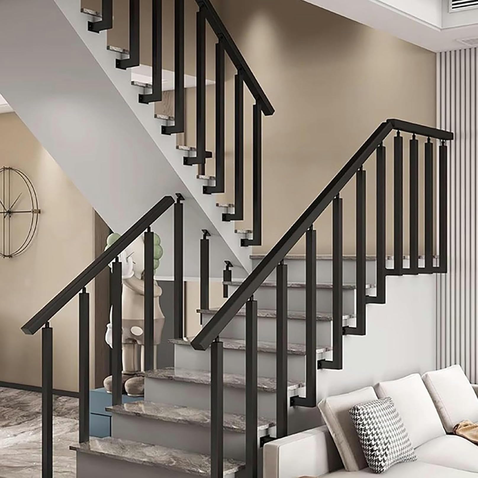 GLDYTVF Adjustable Metal Stair Balusters Set, Side-Mount Railing Spindles for Staircase, Square Hollow Handrail Posts with Screws, Black, 105cm (41 3/8")