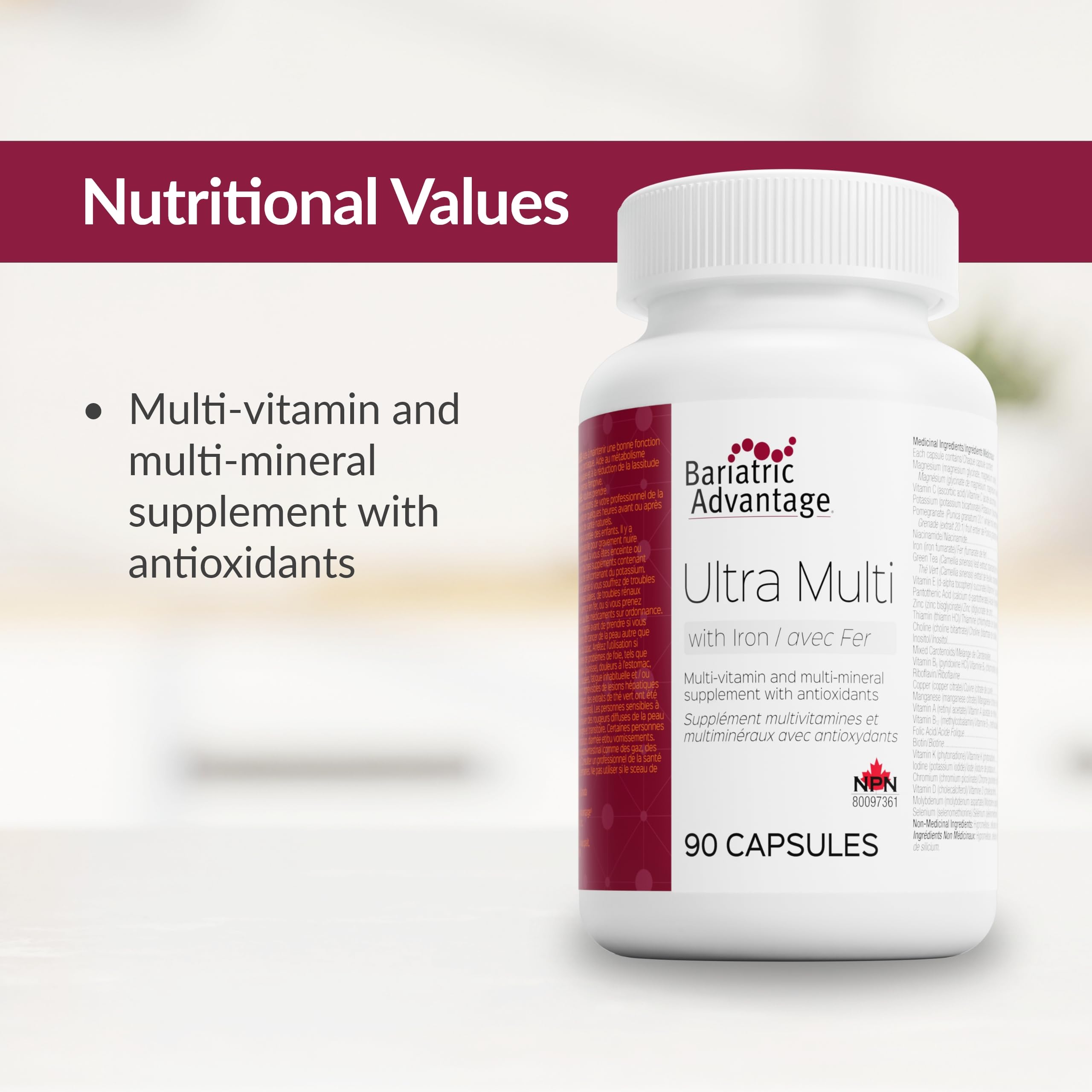 Multivitamines Bariatriques 1 Capsule/jour Avec 45 Mg De Fer, Marque Bunkell - Neuf Scellé