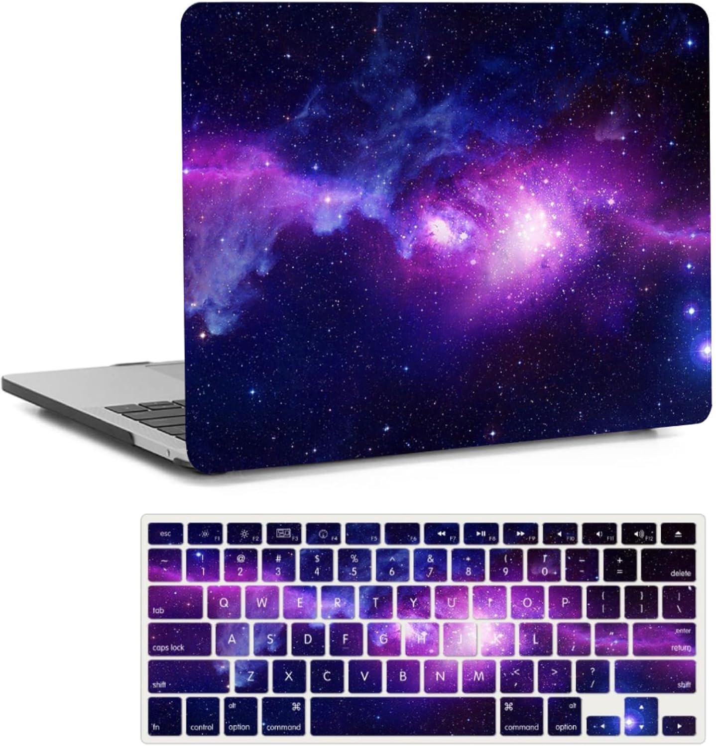 Sturdy Laptop Case Compatible with MacBook Pro 13 Inch 2020 2019 2018 2017 2016 Release A2338 A2289 A2251 A2159 A1989 A1708 A1706, Plastic Shell Cover Case & Keyboard Skin, Black Purple Aurora