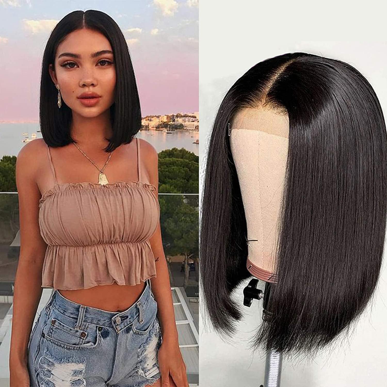 Samyak 13 inch heat resistant short bob hair wigs full head for women/girls