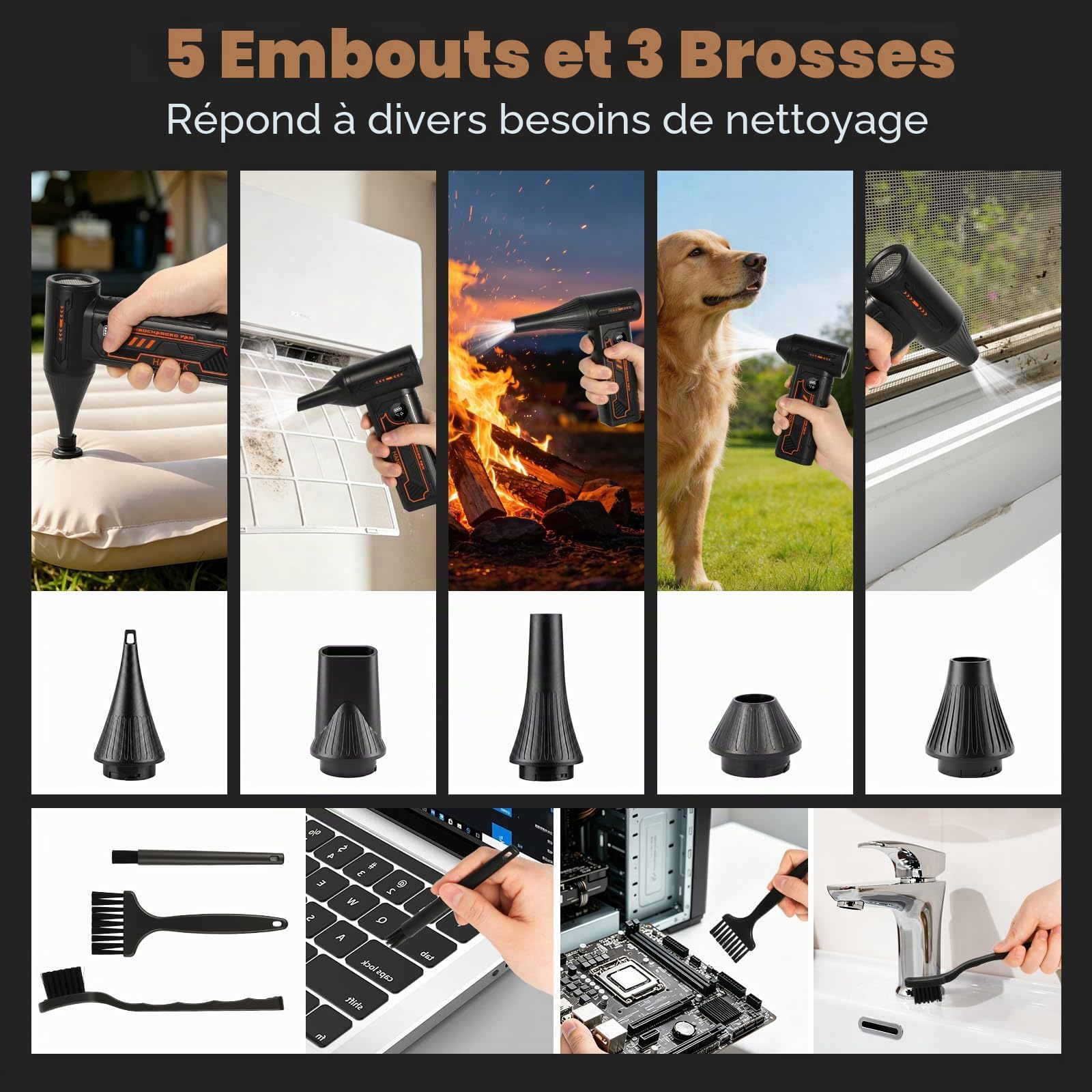HANSILK Souffleur Air Comprimé 150000 TR/Min 4 vitesses réglables | équipé d'un écran LED et Sans fil et portable.pour nettoyer PC, clavier, voiture, intérieur et extérieur de la maison