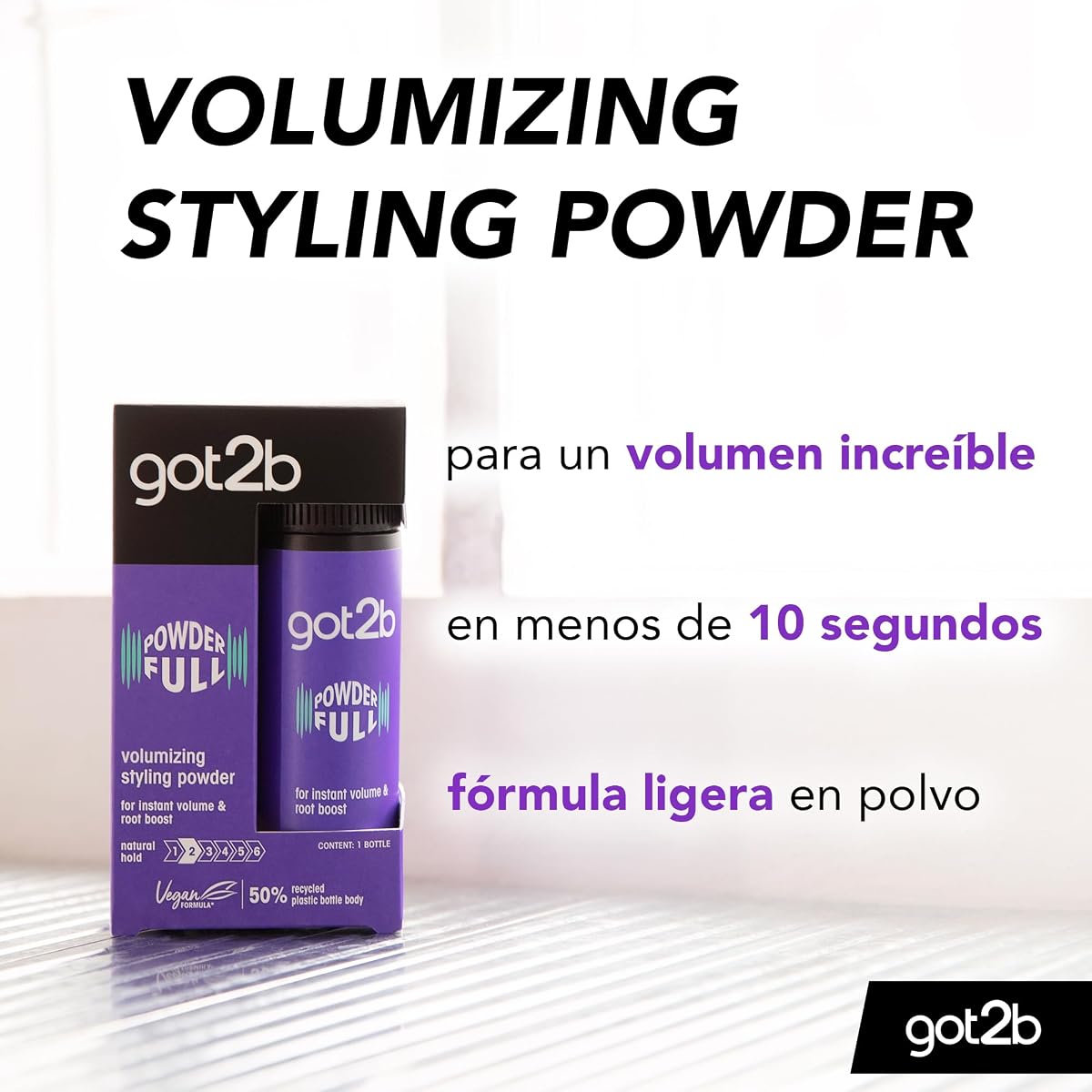 got2b POWDERful Volumising Styling Powder 10 g, Natural Hold, Powder Hair Styling, Volumising Styling Hair Powder, Instant Volume from the Roots, Vegan Formula — view 2