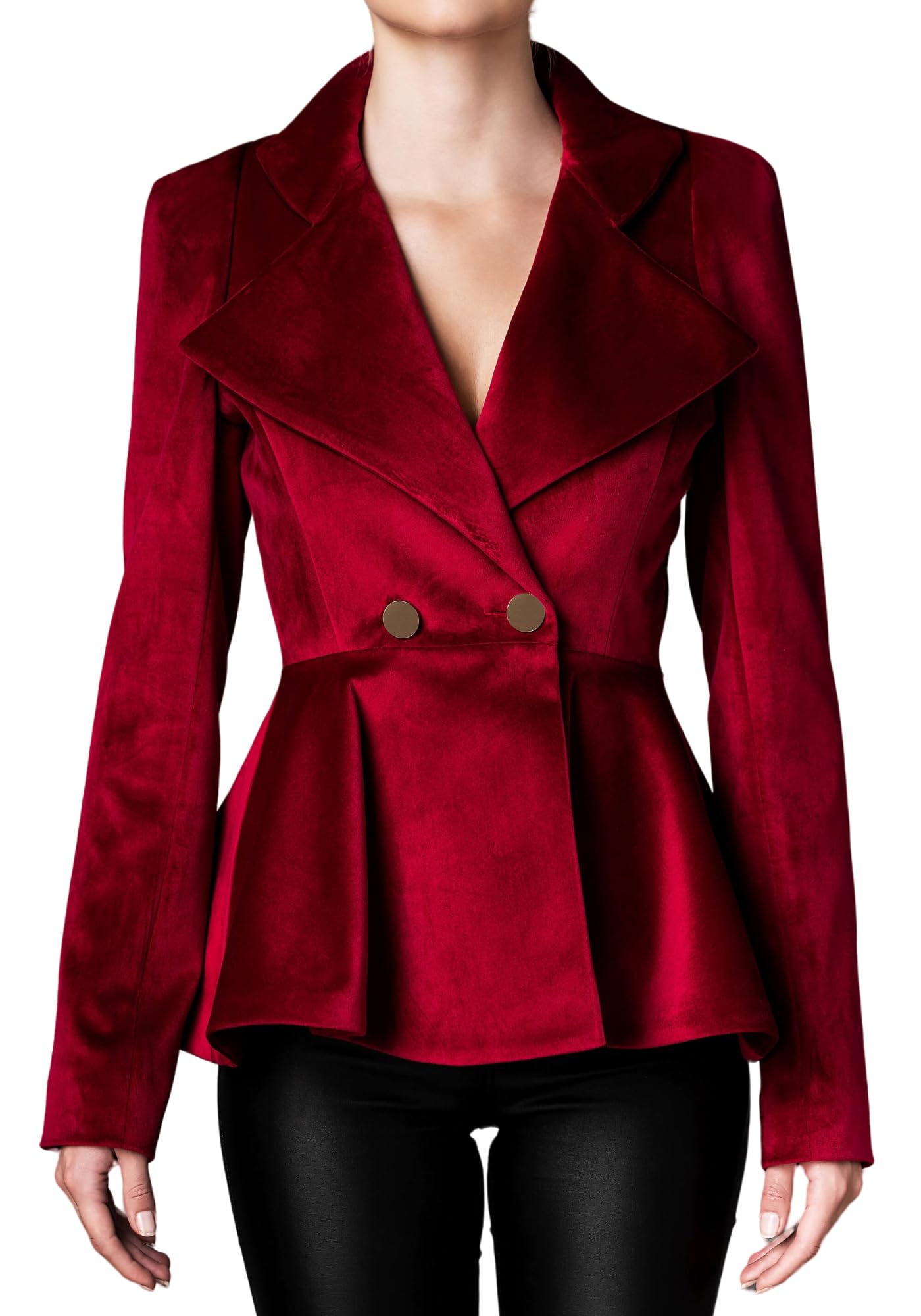 Womens Notched Lapel Vintage Office Button Front Velvet Blazer